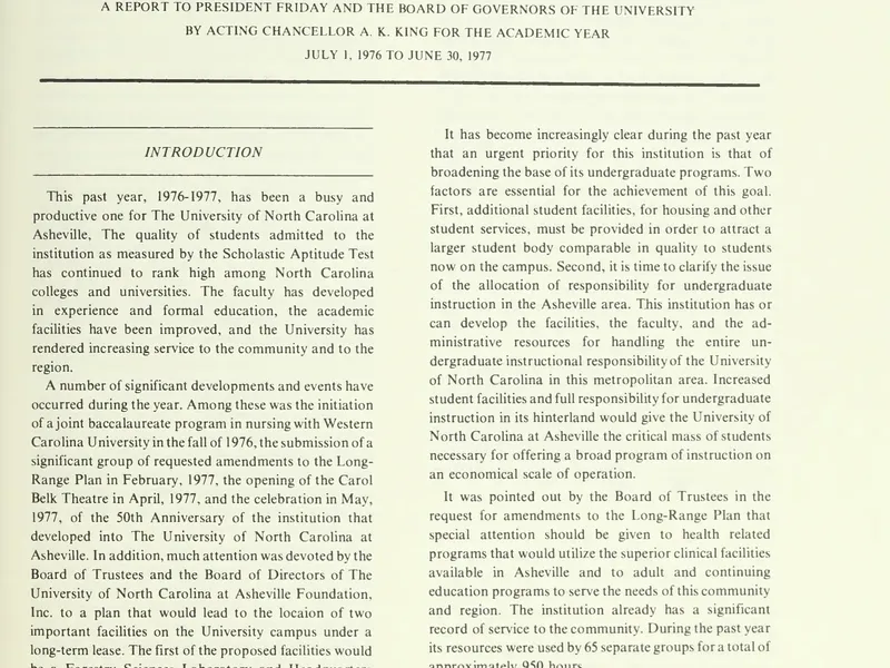 1976-1977 UNCA From UNC President Report